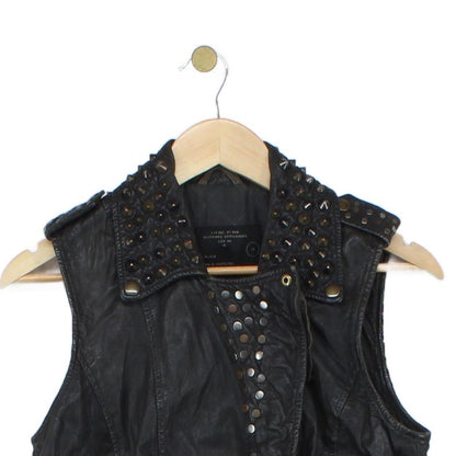 Womens Owain Leather Vest Jacket Studded Rock