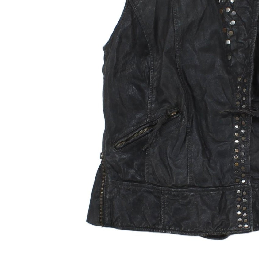 Womens Owain Leather Vest Jacket Studded Rock