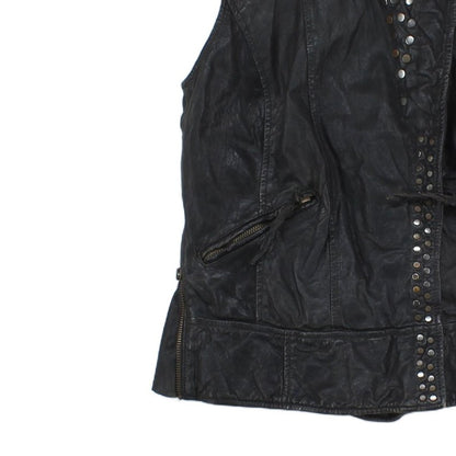 Womens Owain Leather Vest Jacket Studded Rock