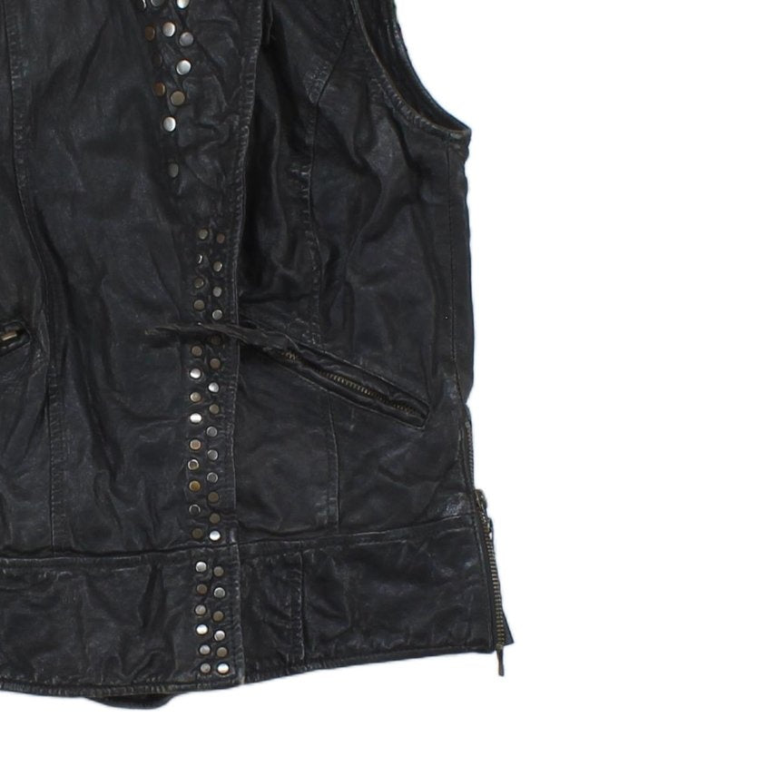 Womens Owain Leather Vest Jacket Studded Rock