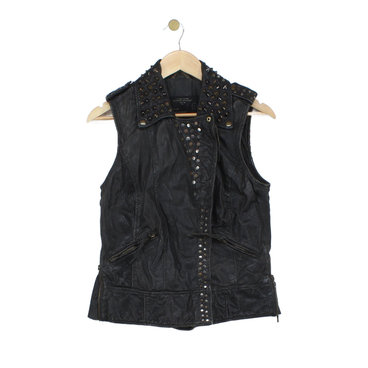 Womens Owain Leather Vest Jacket Studded Rock