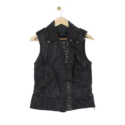 Womens Owain Leather Vest Jacket Studded Rock