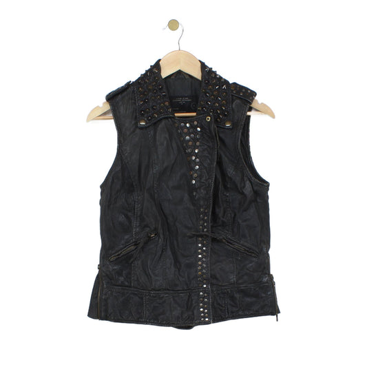 Womens Owain Leather Vest Jacket Studded Rock
