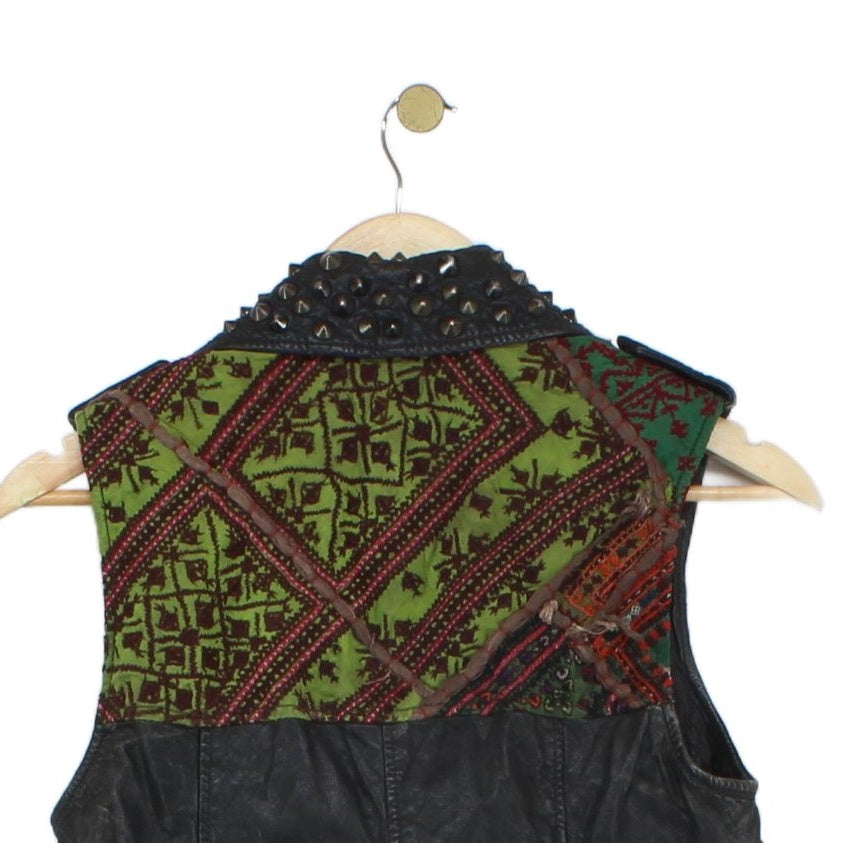 Womens Owain Leather Vest Jacket Studded Rock
