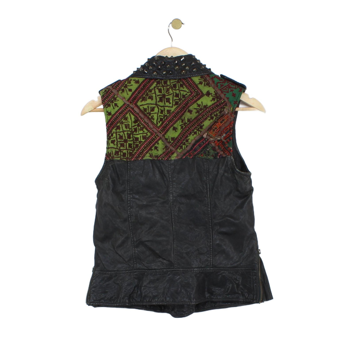 Womens Owain Leather Vest Jacket Studded Rock