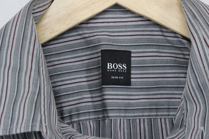Mens Striped Shirt Slim Long Sleeve Button Up