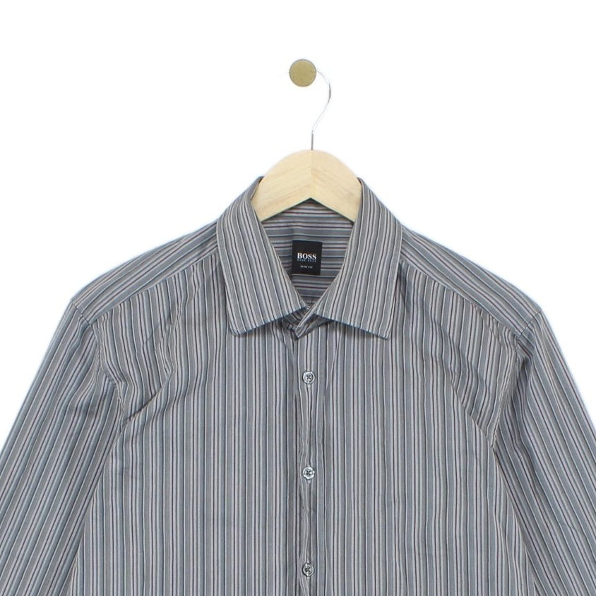 Mens Striped Shirt Slim Long Sleeve Button Up