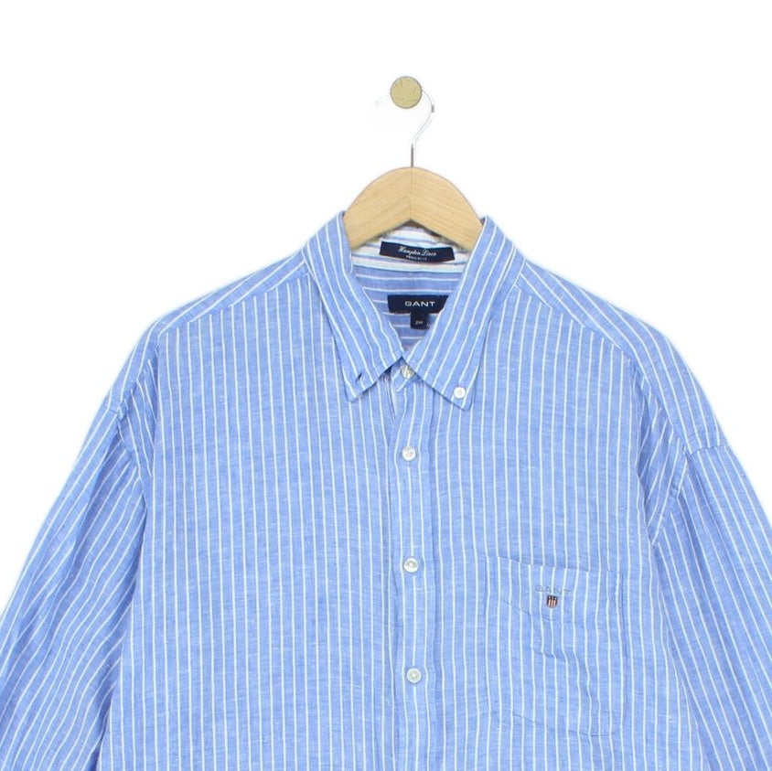 Mens Linen Striped Shirt Button Up Long Sleeve