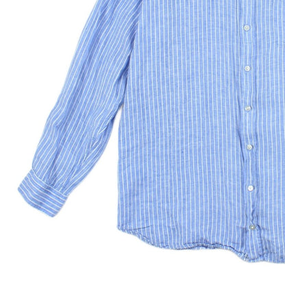 Mens Linen Striped Shirt Button Up Long Sleeve