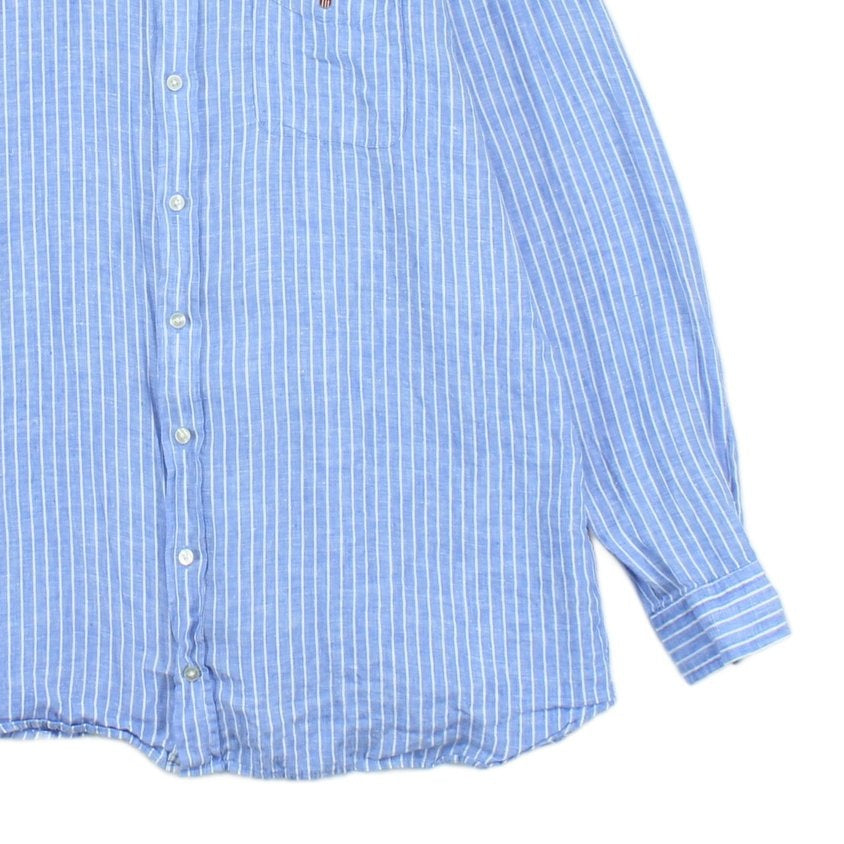Mens Linen Striped Shirt Button Up Long Sleeve