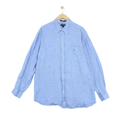 Mens Linen Striped Shirt Button Up Long Sleeve