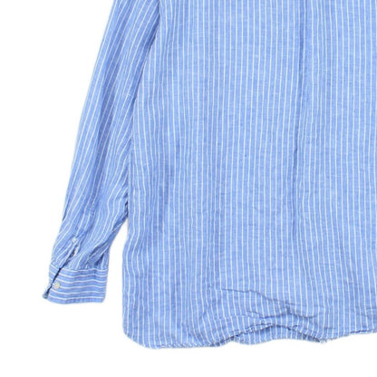 Mens Linen Striped Shirt Button Up Long Sleeve