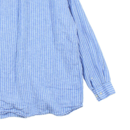 Mens Linen Striped Shirt Button Up Long Sleeve