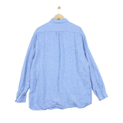 Mens Linen Striped Shirt Button Up Long Sleeve