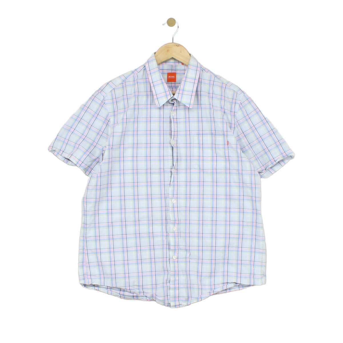 Mens Plaid Shirt Casual Short Sleeve Summer