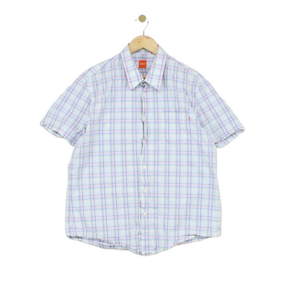 Mens Plaid Shirt Casual Short Sleeve Summer