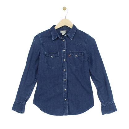 Womens Denim Shirt Snap Long Sleeve Classic