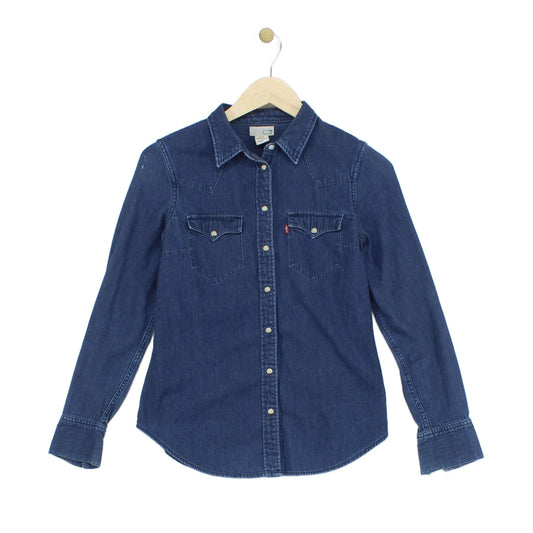 Womens Denim Shirt Snap Long Sleeve Classic
