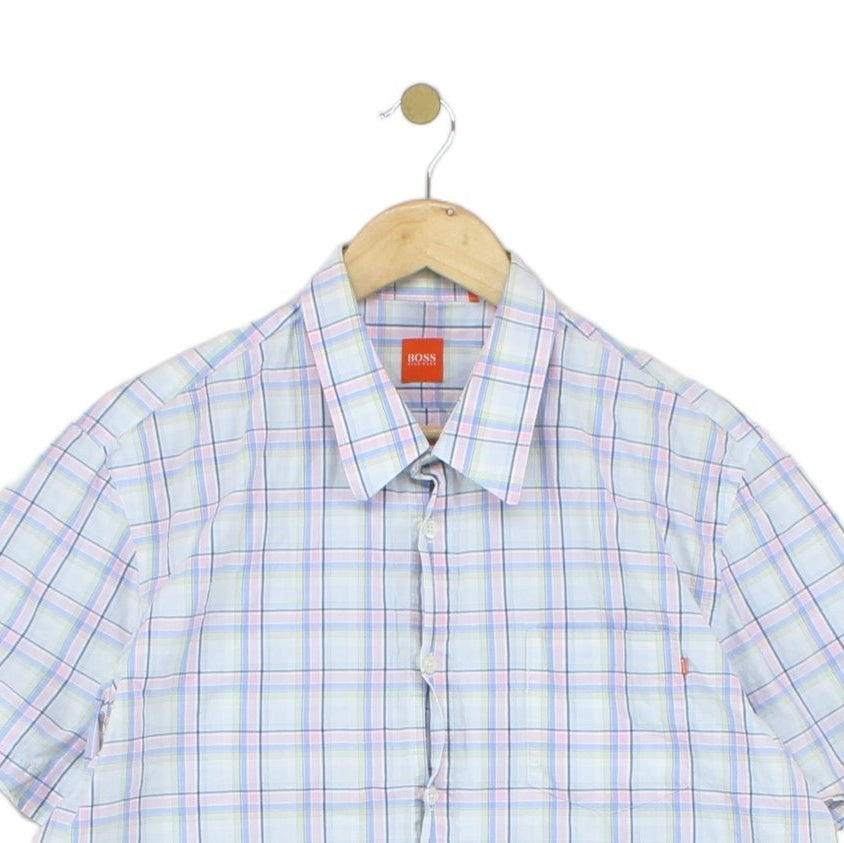 Mens Plaid Shirt Casual Short Sleeve Summer