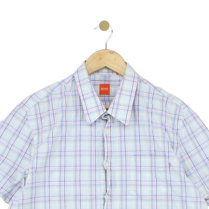 Mens Plaid Shirt Casual Short Sleeve Summer