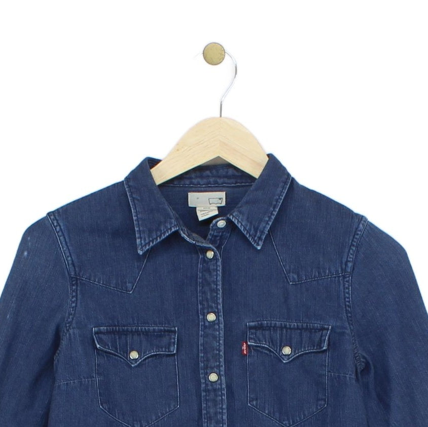 Womens Denim Shirt Snap Long Sleeve Classic