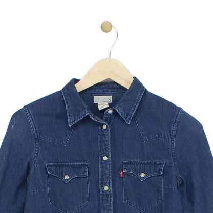 Womens Denim Shirt Snap Long Sleeve Classic