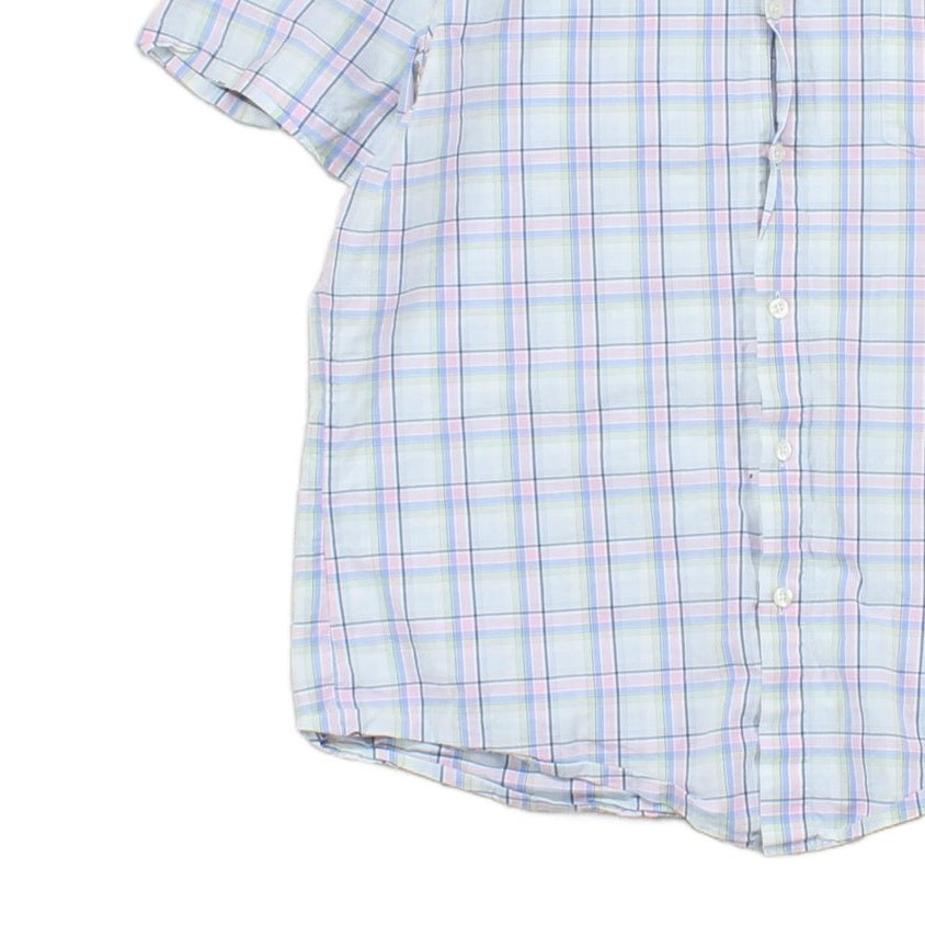 Mens Plaid Shirt Casual Short Sleeve Summer