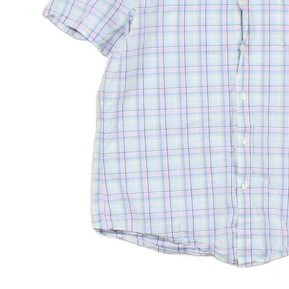 Mens Plaid Shirt Casual Short Sleeve Summer
