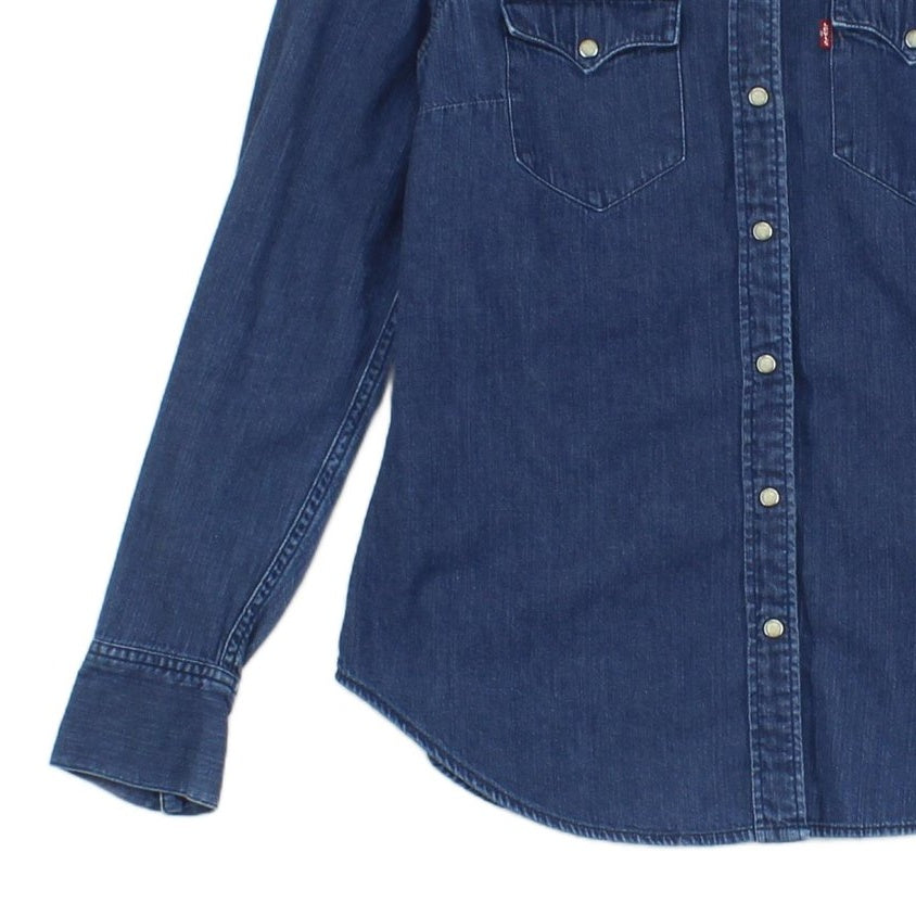 Womens Denim Shirt Snap Long Sleeve Classic