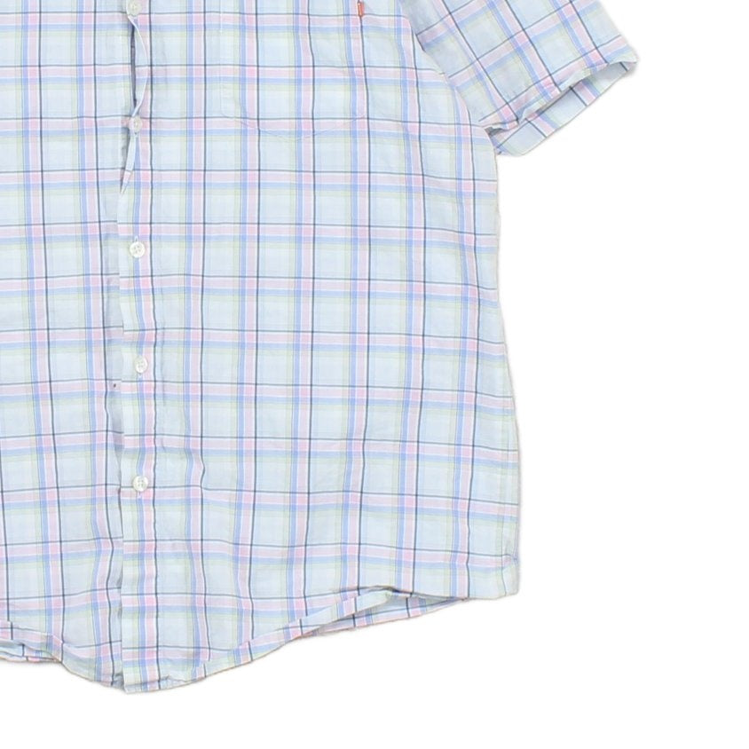 Mens Plaid Shirt Casual Short Sleeve Summer