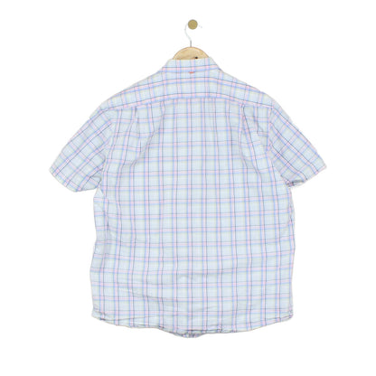 Mens Plaid Shirt Casual Short Sleeve Summer
