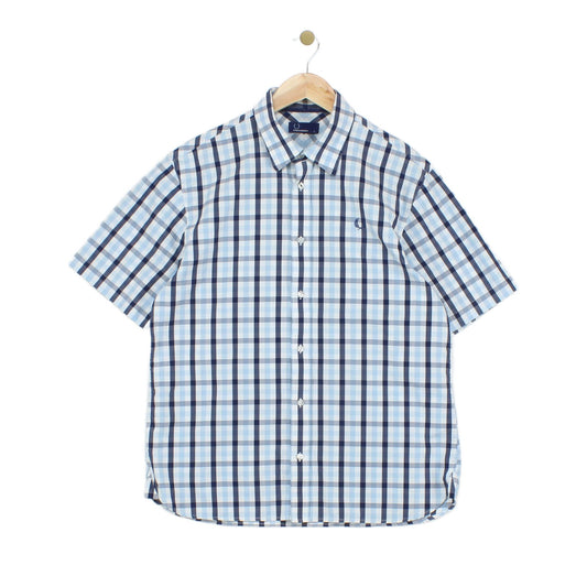 Mens Check Shirt Short Sleeve Button Up