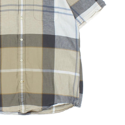 Mens Plaid Shirt Short Sleeve Cotton Linen