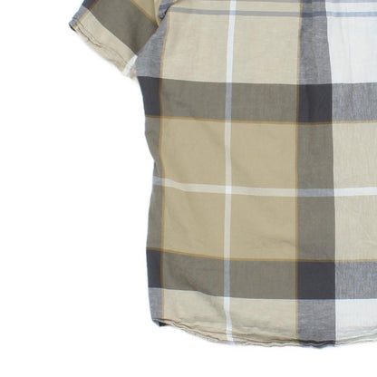 Mens Plaid Shirt Short Sleeve Cotton Linen