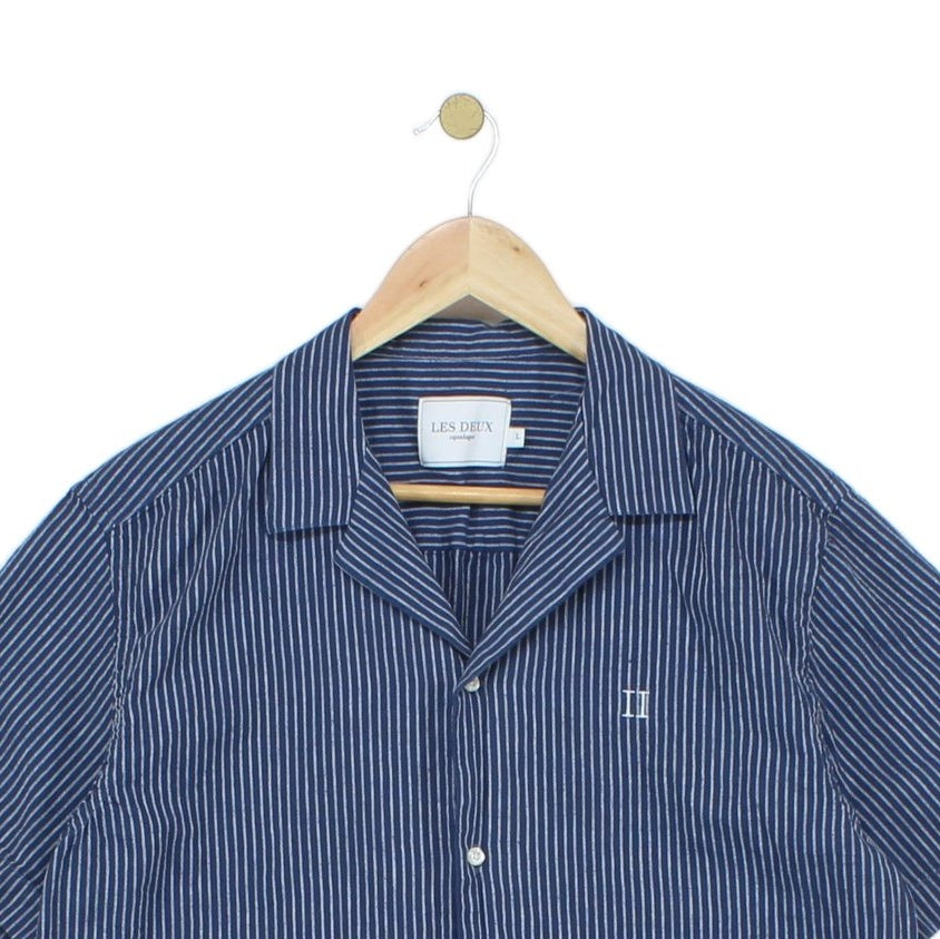 Mens Striped Shirt Short Sleeve Revere Collar