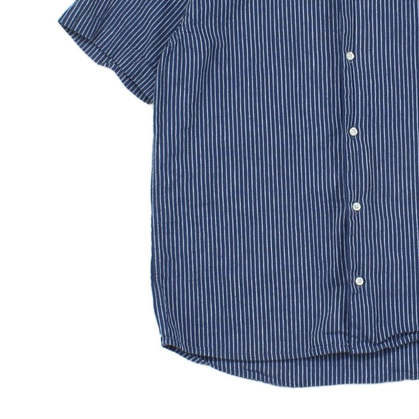 Mens Striped Shirt Short Sleeve Revere Collar