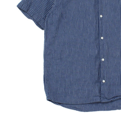 Mens Striped Shirt Short Sleeve Revere Collar