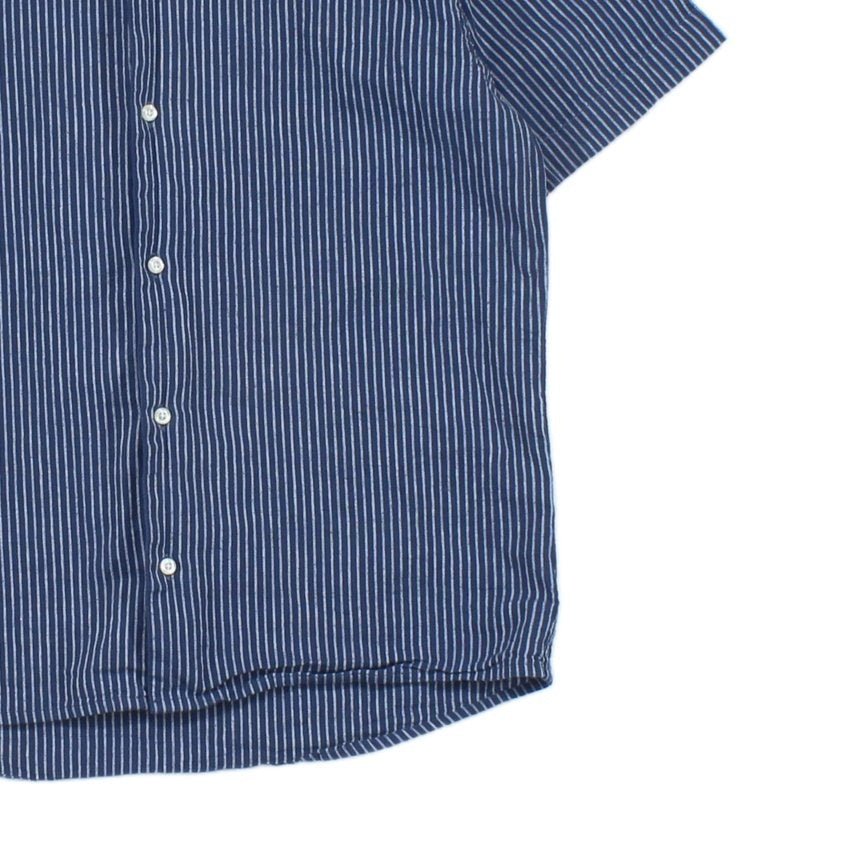 Mens Striped Shirt Short Sleeve Revere Collar