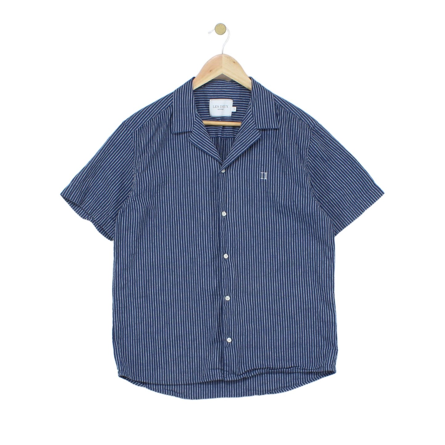 Mens Striped Shirt Short Sleeve Revere Collar