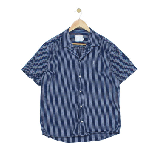 Mens Striped Shirt Short Sleeve Revere Collar