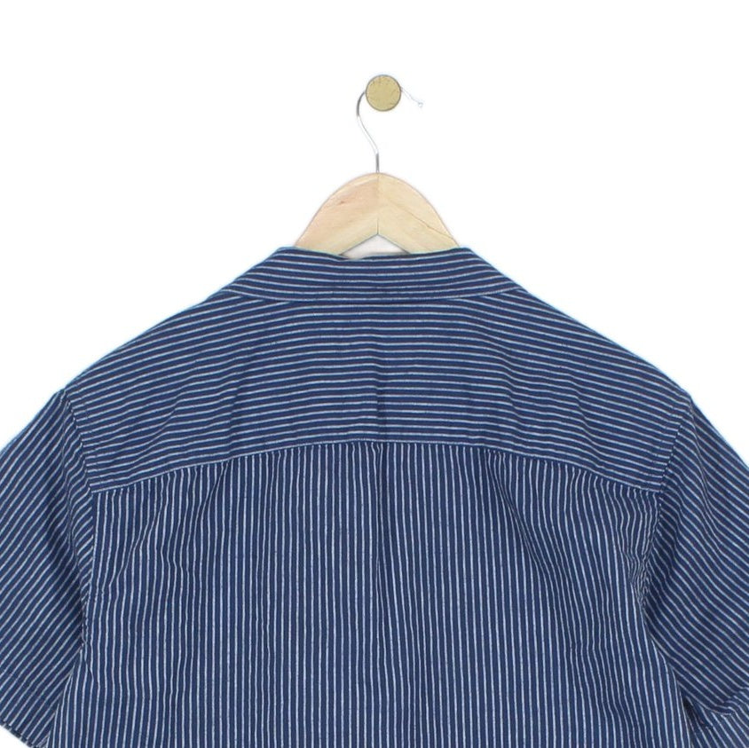 Mens Striped Shirt Short Sleeve Revere Collar
