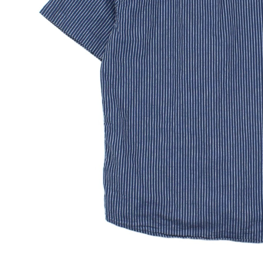 Mens Striped Shirt Short Sleeve Revere Collar