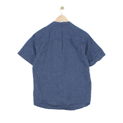 Mens Striped Shirt Short Sleeve Revere Collar