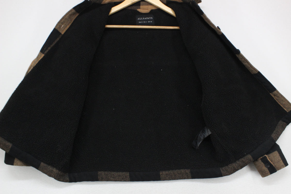 Womens Sherpa Jacket Plaid Long Sleeve Wool Blend
