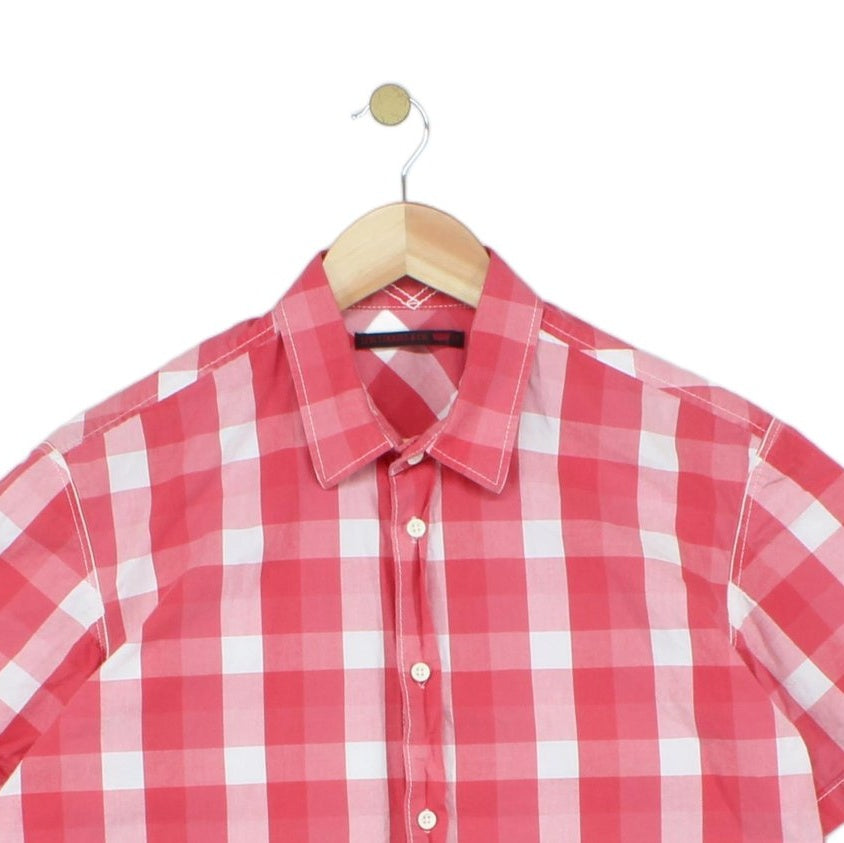 Mens Plaid Shirt Short Sleeve Button Up