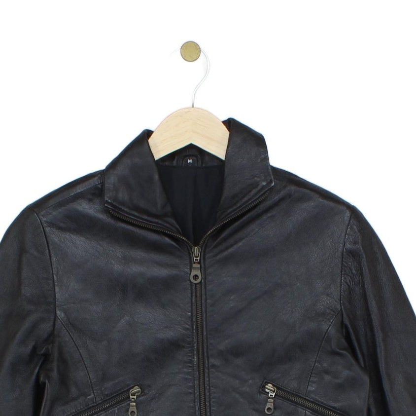 Womens Leather Jacket Full Zip Biker