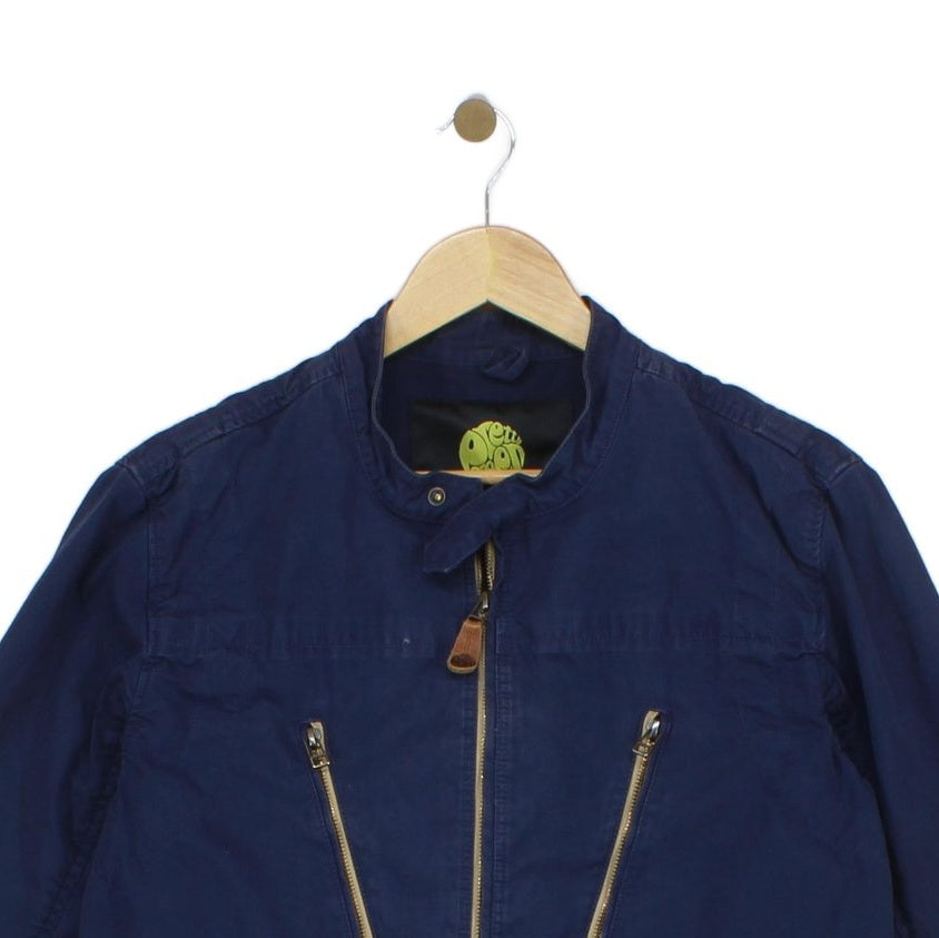 Mens Biker Jacket Full Zip Navy Cotton