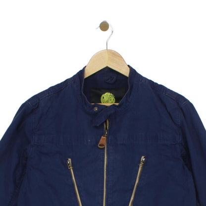 Mens Biker Jacket Full Zip Navy Cotton