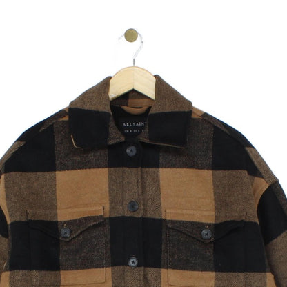Womens Sherpa Jacket Plaid Long Sleeve Wool Blend