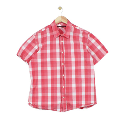 Mens Plaid Shirt Short Sleeve Button Up
